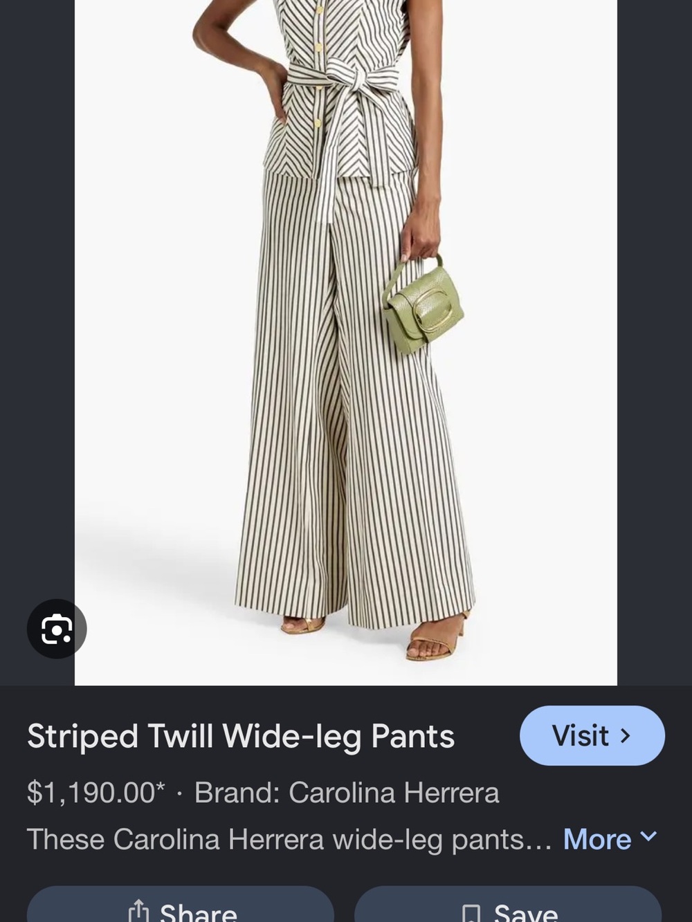 Carolina Herrera Cream and Black Striped Wide-Leg Pants